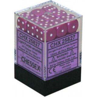 Chessex: Light Purple w/white Opaque 12mm d6 Dice Block (36 Dice)