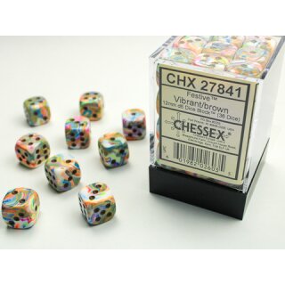 Chessex: Festive Vibrant w/brown Signature 12mm d6 Dice Block (36 Dice)
