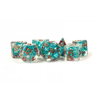 16mm Resin Poly Dice Set - Pearl: Teal w/ Copper Numbers (7 Dice)