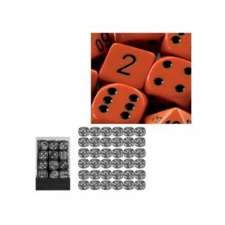 Chessex: Orange w/black Opaque 12mm d6 with pips Dice Blocks™ (36 Dice)