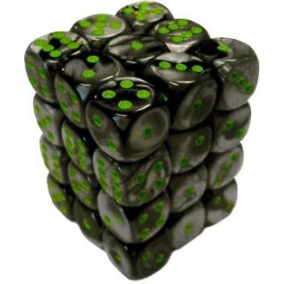 Chessex: Black-Grey w/green Gemini™ 12mm d6 with pips Dice Blocks™ (36 Dice)