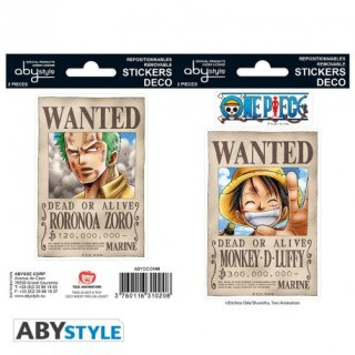 ONE PIECE - Stickers - 16x11cm/ 2 sheets - Wanted Luffy/ Zoro