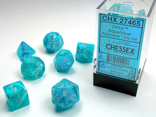 Chessex: Cirrus™ Aqua w/silver Signature™ Polyhedral 7-Die Set