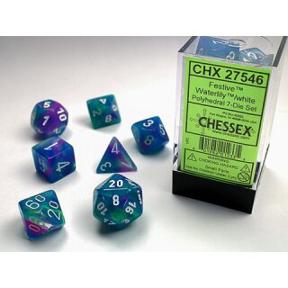 Chessex: Festive™ Waterlily™ w/white Polyhedral 7-Die Set