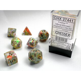 Chessex: Festive™ Vibrant™ w/brown Signature™ Polyhedral 7-Die Set