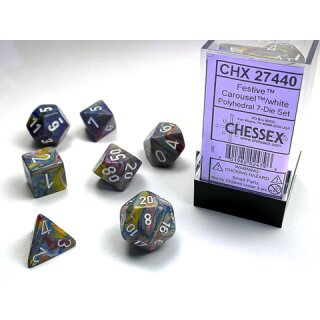 Chessex: Festive™ Carousel w/white Signature™ Polyhedral 7-Die Set