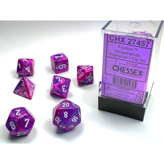 Festive™ Violet w/white Signature™ Polyhedral 7-Die Sets
