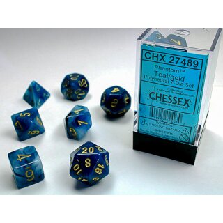 Phantom™ Teal w/gold Signature™ Polyhedral 7-Die Sets