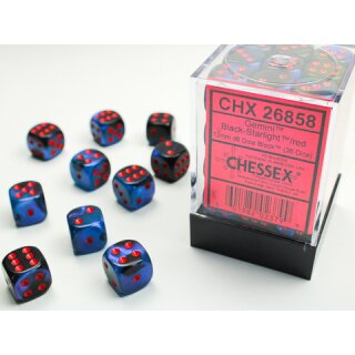 Chessex: Black-Starlight w/red Gemini™ 12mm d6 with pips Dice Blocks™ (36 Dice)