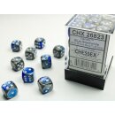 Chessex: Blue-Steel w/white Gemini? 12mm d6 with pips...