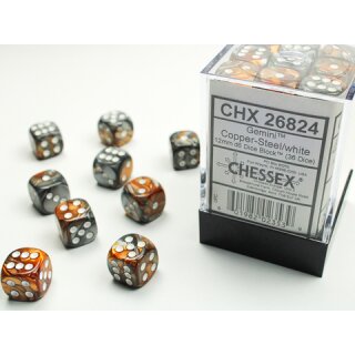 Chessex: Copper-Steel w/white Gemini? 12mm d6 with pips Dice Blocks? (36 Dice)