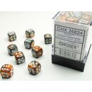 Chessex: Copper-Steel w/white Gemini? 12mm d6 with pips...