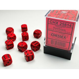 Chessex: Red w/black Opaque 12mm d6 with pips Dice Blocks™ (36 Dice)