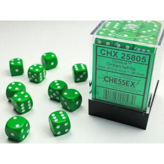 Chessex: Green w/white Opaque 12mm d6 with pips Dice Blocks™ (36 Dice)