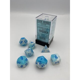 Chessex: Gemini® Polyhedral Pearl Turquoise-White/blue Luminary™ 7-Die Set
