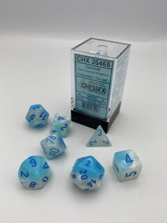 Chessex: Gemini® Polyhedral Pearl Turquoise-White/blue Luminary™ 7-Die Set