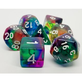 Würfelset Transparent: Rainbow Storm (7)