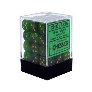 Chessex: Vortex® 12mm d6 Green/gold Dice Block™ (36 dice)