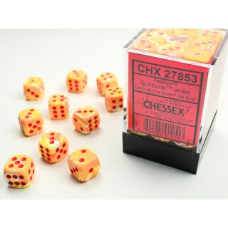 Chessex: Festive® 12mm d6 w/pips Sunburst™/red Dice Block™ (36 dice)