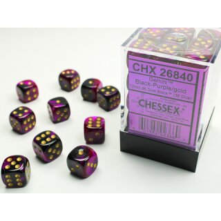 Chessex: Gemini® 12mm d6 Black-Purple/gold Dice Block (36 dice)