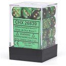 Chessex: Gemini® 12mm d6 Black-Green/gold Dice...