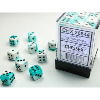 Chessex: Gemini® 12mm d6 Teal-White/black Dice Block™ (36 dice)