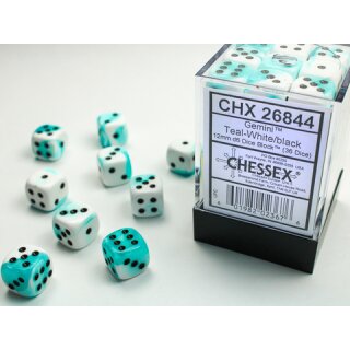 Chessex: Gemini® 12mm d6 Teal-White/black Dice Block? (36 dice)