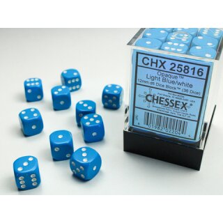 Chessex: Opaque 12mm d6 Light Blue/white Dice Block™ (36 dice)