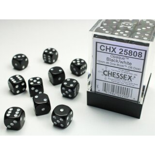 Chessex: Opaque 12mm d6 Black/white Dice Block™ (36 dice)