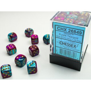 Chessex: Gemini® 12mm d6 Purple-Teal/gold Dice Block™ (36 dice)