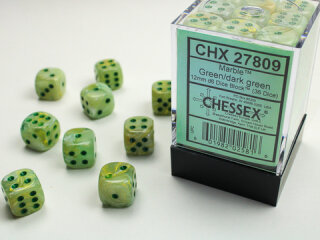 Chessex: Marble 12mm d6 Green/dark green Dice Block™ (36 dice)