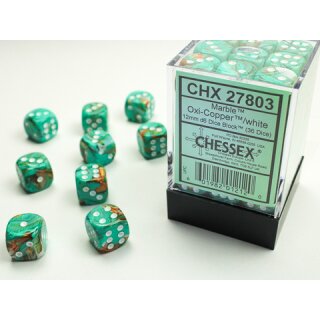 Chessex: Marble 12mm d6 Oxi-Copper?/white Dice Block? (36 dice)