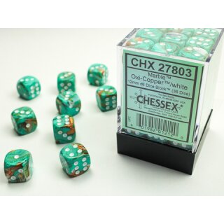 Chessex: Marble 12mm d6 Oxi-Copper™/white Dice Block™ (36 dice)