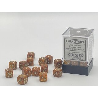 Chessex: Glitter 12mm d6 Gold/silver Dice Block™ (36 dice)