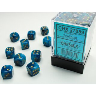 Chessex: Phantom® 12mm d6 Teal/gold Dice Block™ (36 dice)
