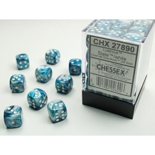 Chessex: Lustrous® 12mm d6 Slate?/white Dice Block? (36 dice)