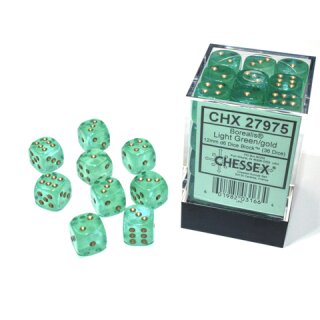 Chessex: Borealis® 12mm d6 Light Green/gold Luminary™ Dice Block™ (36 dice)