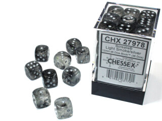 Chessex: Borealis® 12mm d6 Light Smoke/silver Luminary™ Dice Block™ (36 dice)