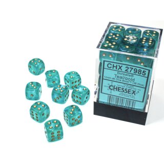 Chessex: Borealis® 12mm d6 Teal/gold Luminary™ Dice Block™ (36 dice)