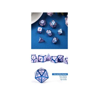 Metal & Enamel Dice Set (7) Pink & Blue