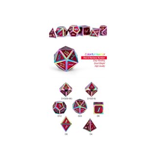 Metal & Enamel Dice Set (7) Red Iridescence