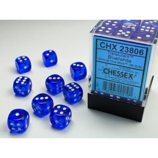 Chessex: Translucent 12mm d6 Blue/white Dice Block™ (36 dice)