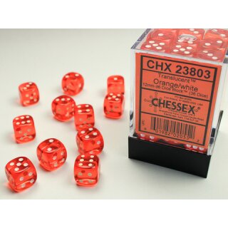 Chessex: Translucent 12mm d6 Orange/white Dice Block™ (36 dice)
