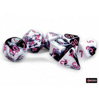 Chessex: Gemini® Polyhedral Black-White/pink 7-Die Set