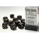 Opaque 16mm d6 Black/gold Dice Block™ (12 dice)