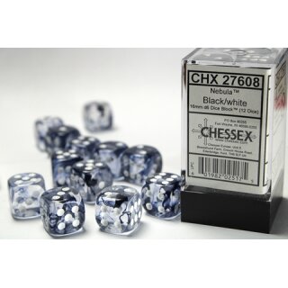 Nebula® 16mm d6 Black/white Dice Block™ (12 dice)