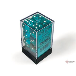 Translucent 16mm d6 Teal/white Dice Block™ (12 dice)